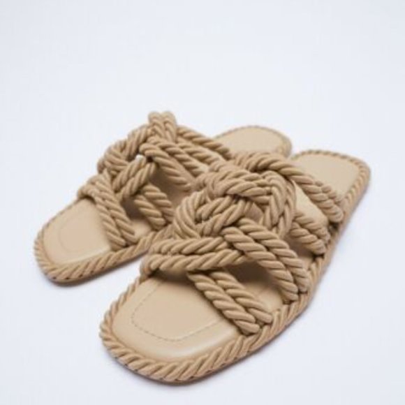 Zara Low Heel Knotted Sandals Taupe 2607/810 Size 37 Euro 6.5 US Women - Picture 4 of 10